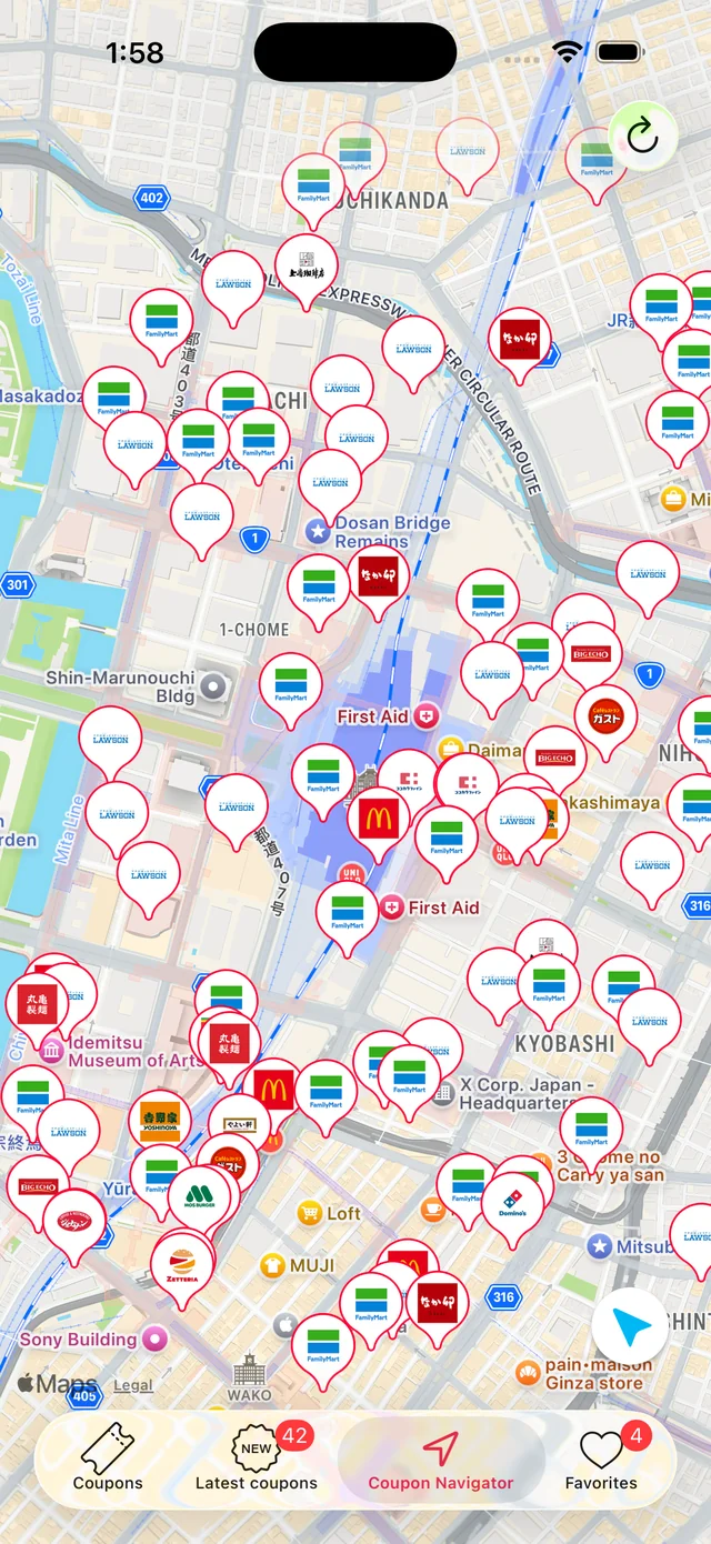 Nearby stores map screen
