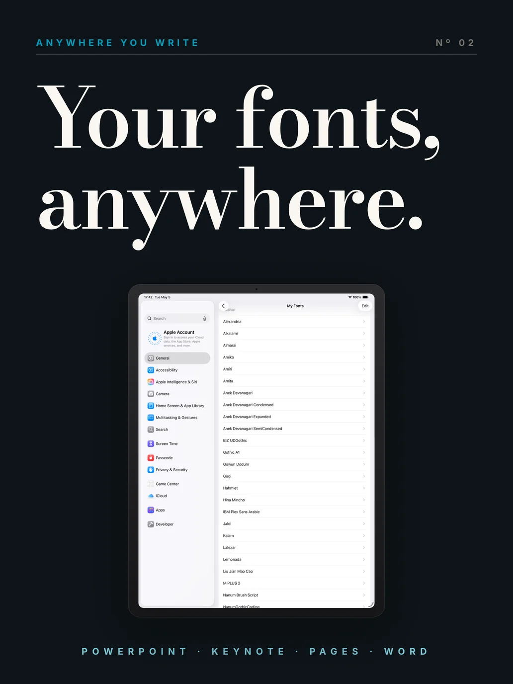 Fonts available across all custom-font-aware iPad apps